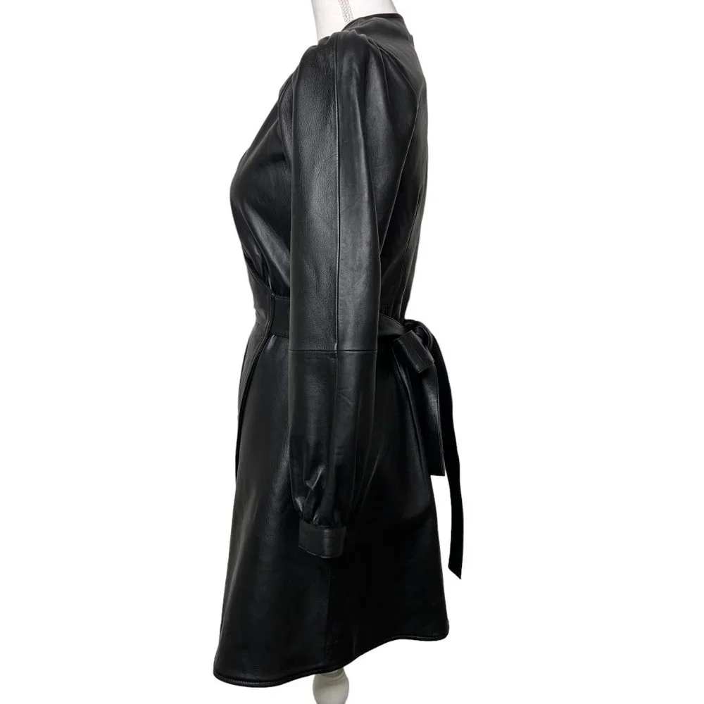 Maje Rosetola Long Sleeve Leather Wrap Dress Black Size 1 - Picture 8 of 17